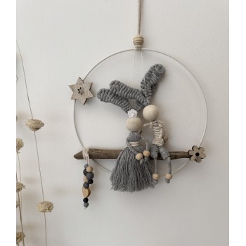 Suspension macramé duo lapins